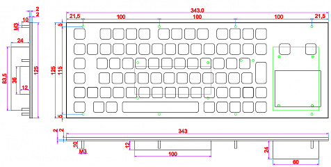 Промышленная клавиатура K-TEK-D343TP-FN-W-US/RU-PS2