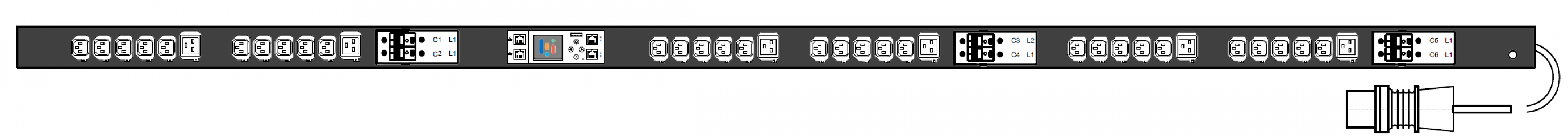 PWG2-9332-330-96-TIP POWERGuard2 PDU, 32A Three Phase ZeroU, 36 x IEC Sockets (30 x C13 - 6 x C19), Outlet Metering