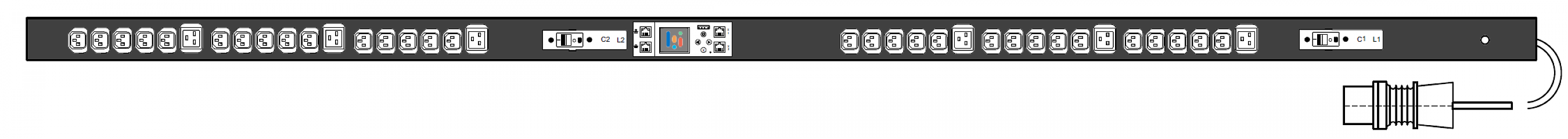 PWG2-9132-330-96-SIP POWERGuard2 PDU, 32A Single Phase ZeroU, 36 x IEC Sockets (30 x C13 - 6 x C19), Inlet Metering