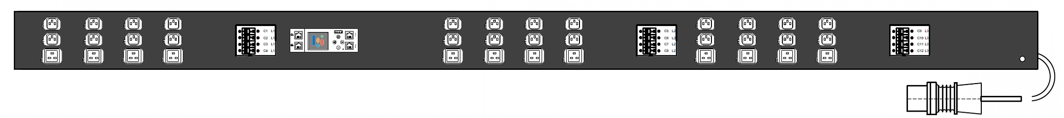 PWG2-9363-324-912-TIP POWERGuard2 PDU, 63A Three Phase ZeroU, 36 x IEC Sockets (24 x C13 - 12 x C19), Outlet Metering