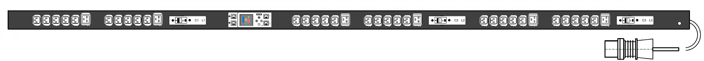 PWG2-9416-330-96-TIP POWERGuard2 PDU, 16A Three Phase ZeroU, 36 x IEC Sockets (30 x C13 - 6 x C19), Outlet Metering & Switching