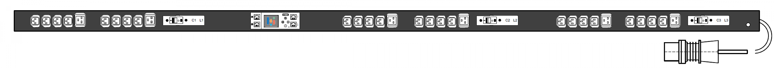 PWG2-9116-324-96-TIP POWERGuard2 PDU, 16A Three Phase ZeroU, 30 x IEC Sockets (24 x C13 - 6 x C19), Inlet Metering