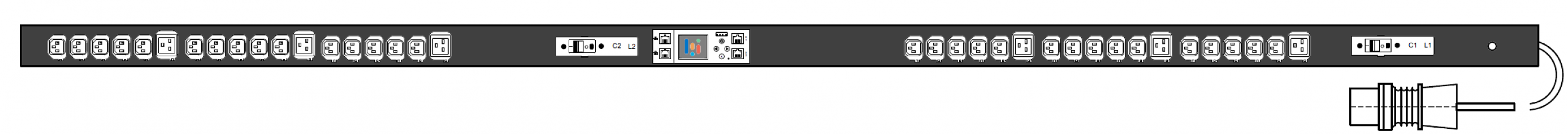 PWG2-9432-330-96-SIP POWERGuard2 PDU, 32A Single Phase ZeroU, 36 x IEC Sockets (30 x C13 - 6 x C19), Outlet Metering & Switching